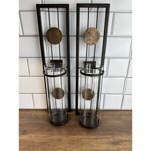 Set of 2 Wall Sconce with Candle Holders, Metal Antique Bronze Style